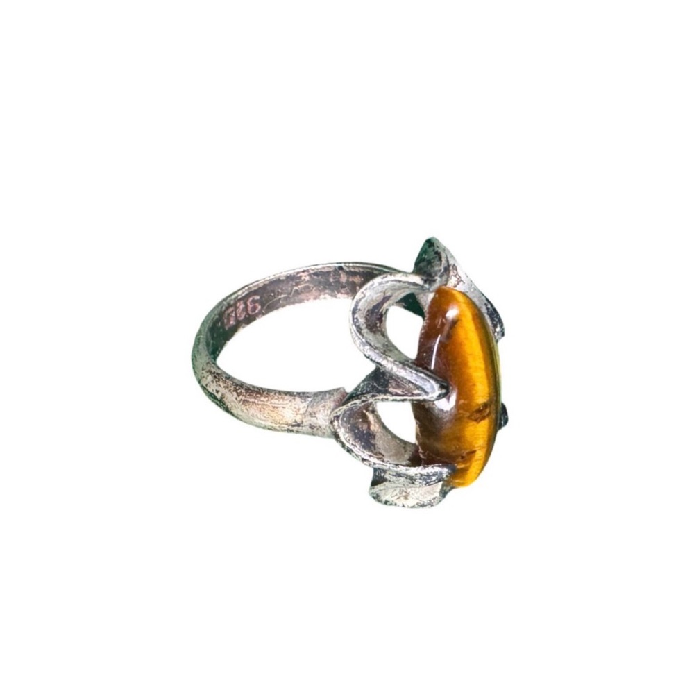 Vtg Tigers Eye Claw Set 925 Silver Ring